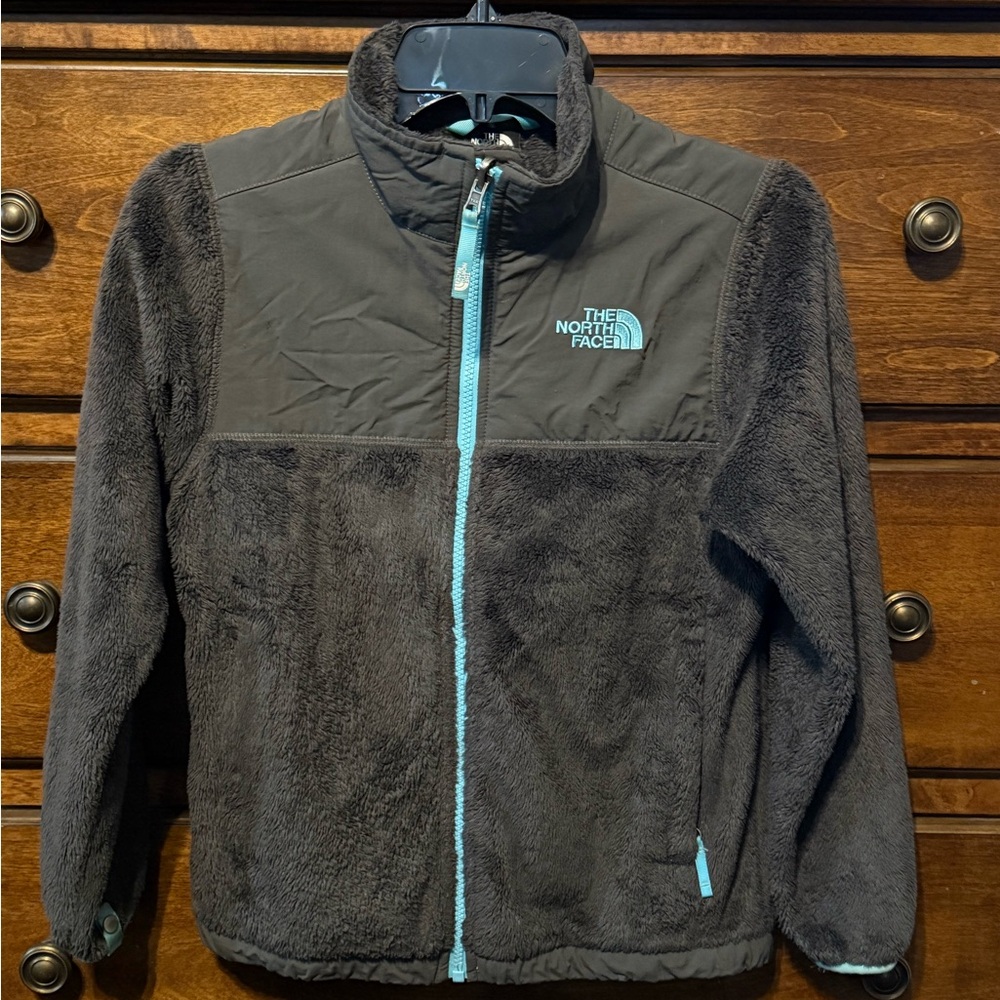 The North Face Dark Brown Fleece Jacket with Aqua Accents